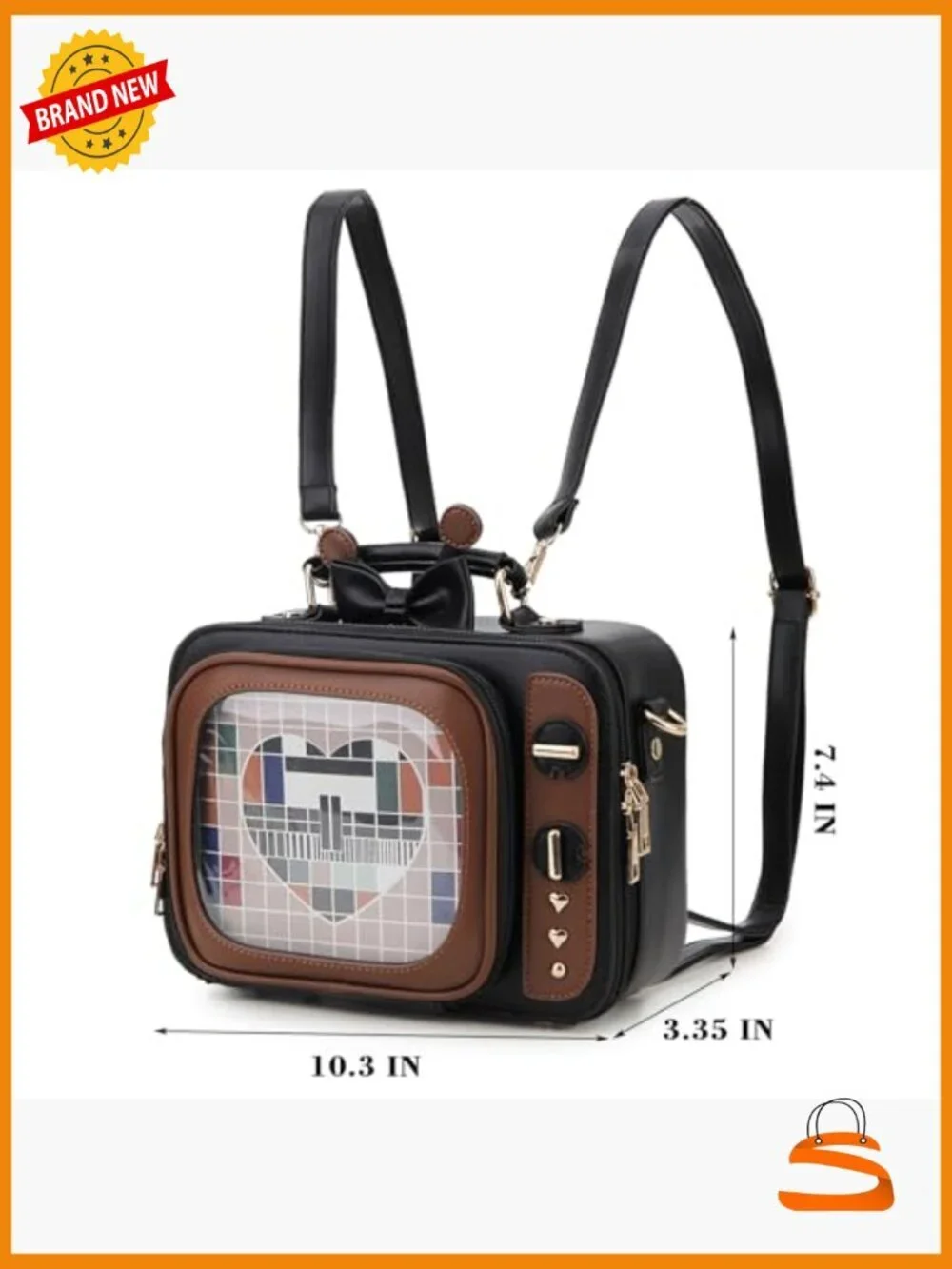 Retro TV Shaped Ita Bag Backpack with Pin Display Inserts